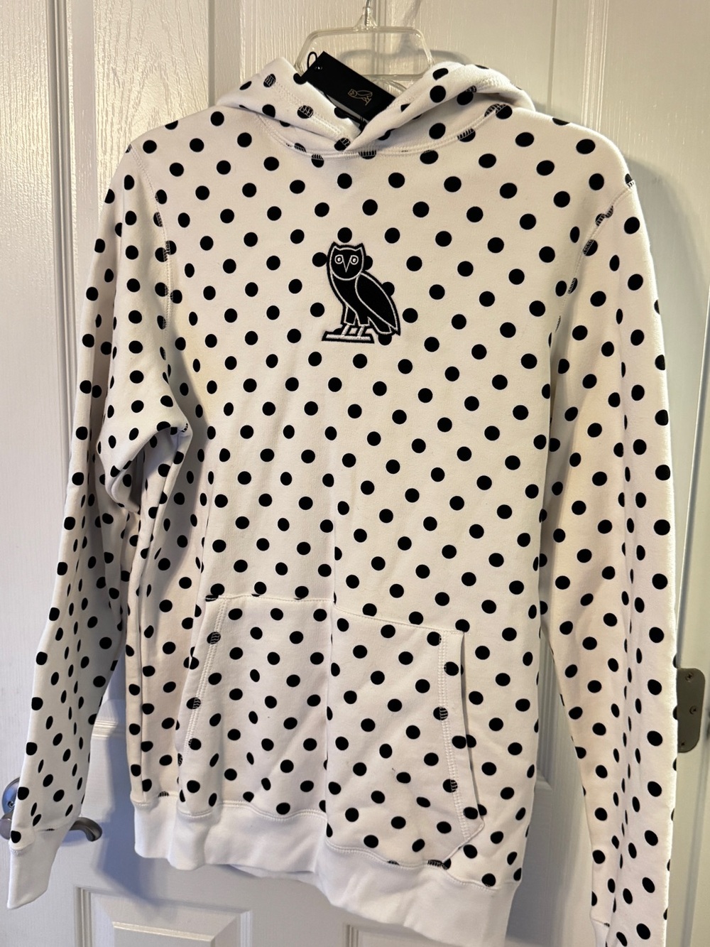 NWT: OVO Drake White Hoodie with Black Polka Dots and Owl Logo